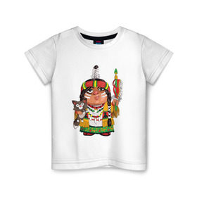 Детская футболка хлопок с принтом Забавные Индейцы 9 , 100% хлопок | круглый вырез горловины, полуприлегающий силуэт, длина до линии бедер | апачи | вождь | воин | животные | запад | канада | лидер | лицо | северная | смешные | талисман | цвет