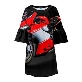 Детское платье 3D с принтом Ducati , 100% полиэстер | прямой силуэт, чуть расширенный к низу. Круглая горловина, на рукавах — воланы | ducati | мото | мотоцикл | скорость