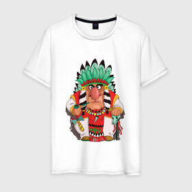 Мужская футболка хлопок с принтом Забавные Индейцы 12 , 100% хлопок | прямой крой, круглый вырез горловины, длина до линии бедер, слегка спущенное плечо. | Тематика изображения на принте: 