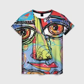 Женская футболка 3D с принтом Abstract girl graffiti , 100% полиэфир ( синтетическое хлопкоподобное полотно) | прямой крой, круглый вырез горловины, длина до линии бедер | abstract | girl | graffiti