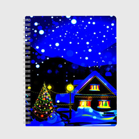 Тетрадь с принтом Новогодняя ночь , 100% бумага | 48 листов, плотность листов — 60 г/м2, плотность картонной обложки — 250 г/м2. Листы скреплены сбоку удобной пружинной спиралью. Уголки страниц и обложки скругленные. Цвет линий — светло-серый
 | Тематика изображения на принте: елка | зима | новый год | снежинки