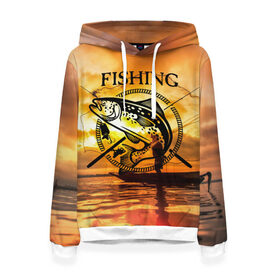 Женская толстовка 3D с принтом Рыбалка , 100% полиэстер  | двухслойный капюшон со шнурком для регулировки, мягкие манжеты на рукавах и по низу толстовки, спереди карман-кенгуру с мягким внутренним слоем. | boat | clouds | emblem | fish | fishermen | fishing | logo | nature | net | reflection | river | sky | sturgeon | sun | sunset | water | wave | вода | волна | закат | логотип | лодка | небо | облака | осетр | отражение | природа | река | рыба | рыбаки | р