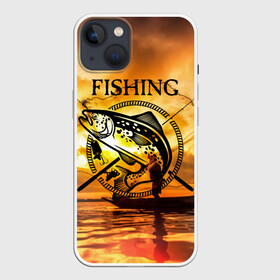 Чехол для iPhone 13 с принтом Рыбалка ,  |  | boat | clouds | emblem | fish | fishermen | fishing | logo | nature | net | reflection | river | sky | sturgeon | sun | sunset | water | wave | вода | волна | закат | логотип | лодка | небо | облака | осетр | отражение | природа | река | рыба | рыбаки | р