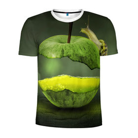 Мужская футболка 3D спортивная с принтом Яблоко , 100% полиэстер с улучшенными характеристиками | приталенный силуэт, круглая горловина, широкие плечи, сужается к линии бедра | арт | зеленый | новые | улитка | фантастика | фрукты | яблоко