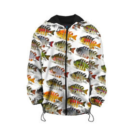 Детская куртка 3D с принтом Рыбки , 100% полиэстер | застежка — молния, подол и капюшон оформлены резинкой с фиксаторами, по бокам — два кармана без застежек, один потайной карман на груди, плотность верхнего слоя — 90 г/м2; плотность флисового подклада — 260 г/м2 | Тематика изображения на принте: bait | fish | fishing | lure | tackle | блесна | наживка | приманка | рыба | рыбалка | снасть