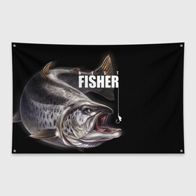 Флаг-баннер с принтом Лучший рыбак , 100% полиэстер | размер 67 х 109 см, плотность ткани — 95 г/м2; по краям флага есть четыре люверса для крепления | background | best fisherman | black | fish | fishing | sturgeon | лучший рыбак | осетр | рыба | рыбалка | фон | черный