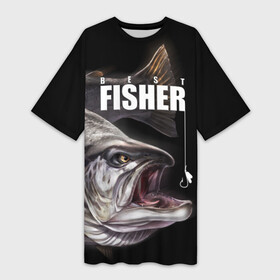 Платье-футболка 3D с принтом Лучший рыбак ,  |  | background | best fisherman | black | fish | fishing | sturgeon | лучший рыбак | осетр | рыба | рыбалка | фон | черный