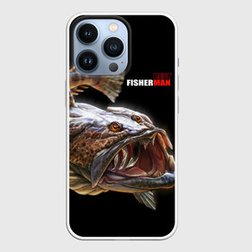 Чехол для iPhone 13 Pro с принтом Лучший рыбак ,  |  | best fisherman | black background | deep | fish | fishing | jaws | predator | teeth | water | вода | глубина | зубы | лучший | пасть | рыба | рыбак | рыбалка | хищник | черный фон
