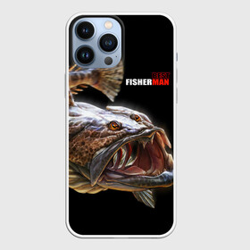 Чехол для iPhone 13 Pro Max с принтом Лучший рыбак ,  |  | best fisherman | black background | deep | fish | fishing | jaws | predator | teeth | water | вода | глубина | зубы | лучший | пасть | рыба | рыбак | рыбалка | хищник | черный фон