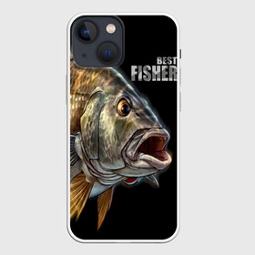 Чехол для iPhone 13 mini с принтом Лучший рыбак ,  |  | Тематика изображения на принте: background | best fisherman | black | fish | fishing | лучший рыбак | рыба | рыбалка | фон | черный