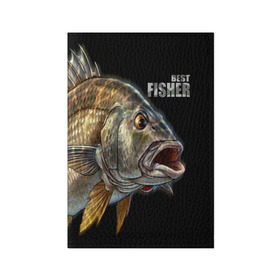 Обложка для паспорта матовая кожа с принтом Лучший рыбак , натуральная матовая кожа | размер 19,3 х 13,7 см; прозрачные пластиковые крепления | background | best fisherman | black | fish | fishing | лучший рыбак | рыба | рыбалка | фон | черный