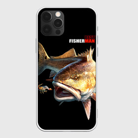 Чехол для iPhone 12 Pro с принтом Лучший рыбак , силикон | область печати: задняя сторона чехла, без боковых панелей | Тематика изображения на принте: background | best fisherman | black | fish | fishing | лучший рыбак | рыба | рыбалка | фон | черный