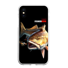 Чехол для iPhone XS Max матовый с принтом Лучший рыбак , Силикон | Область печати: задняя сторона чехла, без боковых панелей | background | best fisherman | black | fish | fishing | лучший рыбак | рыба | рыбалка | фон | черный