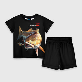 Детский костюм с шортами 3D с принтом Лучший рыбак ,  |  | Тематика изображения на принте: background | best fisherman | black | fish | fishing | лучший рыбак | рыба | рыбалка | фон | черный