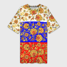 Платье-футболка 3D с принтом Хохлома ,  |  | народный | орнамент | роспись | традиционный | триколор