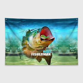 Флаг-баннер с принтом Лучший рыбак , 100% полиэстер | размер 67 х 109 см, плотность ткани — 95 г/м2; по краям флага есть четыре люверса для крепления | крючок | лягушка | наживка | рыба