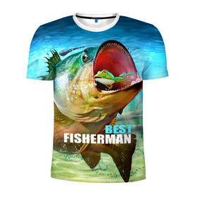 Мужская футболка 3D спортивная с принтом Лучший рыбак , 100% полиэстер с улучшенными характеристиками | приталенный силуэт, круглая горловина, широкие плечи, сужается к линии бедра | крючок | лягушка | наживка | рыба