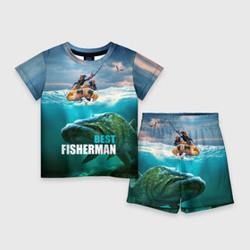 Детский костюм с шортами 3D с принтом Лучший рыбак ,  |  | best fisherman | danger | deep | fish | fishermen | fishing | predator | river | sea | sky | water | вода | глубина | лучший | море | небо | опасность | река | рыба | рыбак | рыбаки | рыбалка | хищник