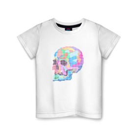 Детская футболка хлопок с принтом Psychedelic skull , 100% хлопок | круглый вырез горловины, полуприлегающий силуэт, длина до линии бедер | Тематика изображения на принте: пиксельный | разноцветный | точечный | череп