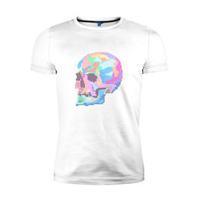 Мужская футболка премиум с принтом Psychedelic skull , 92% хлопок, 8% лайкра | приталенный силуэт, круглый вырез ворота, длина до линии бедра, короткий рукав | Тематика изображения на принте: пиксельный | разноцветный | точечный | череп