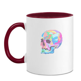 Кружка двухцветная с принтом Psychedelic skull , керамика | объем — 330 мл, диаметр — 80 мм. Цветная ручка и кайма сверху, в некоторых цветах — вся внутренняя часть | Тематика изображения на принте: пиксельный | разноцветный | точечный | череп