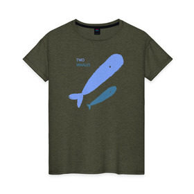 Женская футболка хлопок с принтом Киты , 100% хлопок | прямой крой, круглый вырез горловины, длина до линии бедер, слегка спущенное плечо | абстракция | арт | киты | минимализм | море | океан | рыбы