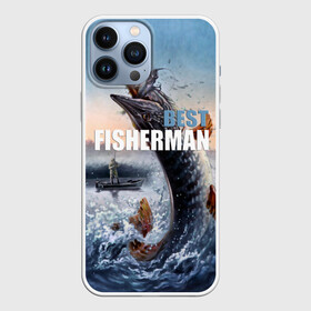 Чехол для iPhone 13 Pro Max с принтом Лучший рыбак ,  |  | Тематика изображения на принте: bait | best fisherman | boat | fish | fishing | hook | morning | pike | river | water | вода | крючок | лодка | лучший рыбак | наживка | река | рыба | рыбалка | утро | щука