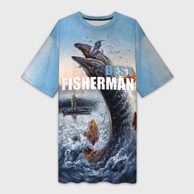 Платье-футболка 3D с принтом Лучший рыбак ,  |  | bait | best fisherman | boat | fish | fishing | hook | morning | pike | river | water | вода | крючок | лодка | лучший рыбак | наживка | река | рыба | рыбалка | утро | щука