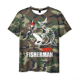 Мужская футболка 3D с принтом Лучший рыбак , 100% полиэфир | прямой крой, круглый вырез горловины, длина до линии бедер | bait | best fisherman | boat | fish | fishing | hook | morning | pike | river | water | вода | камуфляж | лучший рыбак | наживка | поплавок | пузыри | рыба | рыбалка | червяк