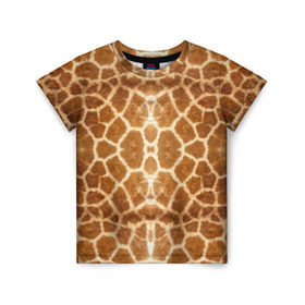 Детская футболка 3D с принтом Шкура Жирафа , 100% гипоаллергенный полиэфир | прямой крой, круглый вырез горловины, длина до линии бедер, чуть спущенное плечо, ткань немного тянется | textures | животное | жираф | текстура