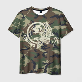 Мужская футболка 3D с принтом Рыбалка , 100% полиэфир | прямой крой, круглый вырез горловины, длина до линии бедер | camouflage | fish | fishing | fishing line | hook | камуфляж | крючок | леска | рыба | рыбалка