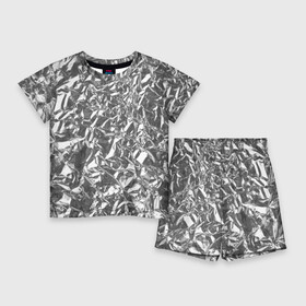 Детский костюм с шортами 3D с принтом Silver ,  |  | silver | texture | драгоценный | металл | серебро | текстура