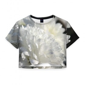 Женская футболка 3D укороченная с принтом Белый цветок , 100% полиэстер | круглая горловина, длина футболки до линии талии, рукава с отворотами | белый | цветок | цветы