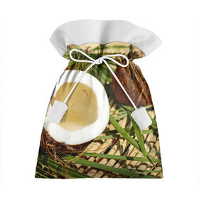 Подарочный 3D мешок с принтом Кокос , 100% полиэстер | Размер: 29*39 см | Тематика изображения на принте: бамбук | белый | еда | зеленый | кокос | лето | листья | орех | природа | продукты