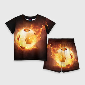 Детский костюм с шортами 3D с принтом Мяч ,  |  | горит | мяч | мячик | огненный мяч | огонь | пламя | свет | темнота | тень | футбол