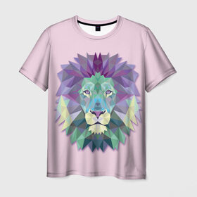 Мужская футболка 3D с принтом Triangle lion , 100% полиэфир | прямой крой, круглый вырез горловины, длина до линии бедер | 