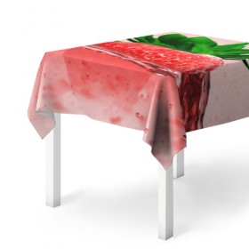 Скатерть 3D с принтом Клубника , 100% полиэстер (ткань не мнется и не растягивается) | Размер: 150*150 см | вода | еда | зеленый | капли | клубника | красный | лето | напиток | ягода