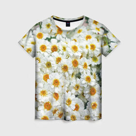 Женская футболка 3D с принтом Ромашки , 100% полиэфир ( синтетическое хлопкоподобное полотно) | прямой крой, круглый вырез горловины, длина до линии бедер | букет | зелень | лепестки | природа | растения | ромашки | цветы