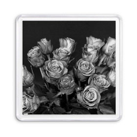 Магнит 55*55 с принтом Черно-белые розы , Пластик | Размер: 65*65 мм; Размер печати: 55*55 мм | букет | цветы