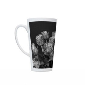Кружка Латте с принтом Черно-белые розы , Белая керамика | Объем 480 мл; Высота 150 мм; Диаметр 90 мм | букет | цветы