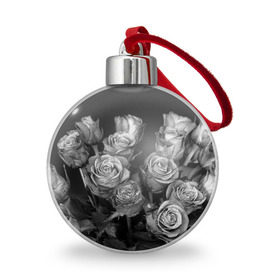 Ёлочный шар с принтом Черно-белые розы , Пластик | Диаметр: 77 мм | Тематика изображения на принте: букет | цветы