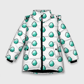 Зимняя куртка для девочек 3D с принтом Minecraft diamond , ткань верха — 100% полиэстер; подклад — 100% полиэстер, утеплитель — 100% полиэстер. | длина ниже бедра, удлиненная спинка, воротник стойка и отстегивающийся капюшон. Есть боковые карманы с листочкой на кнопках, утяжки по низу изделия и внутренний карман на молнии. 

Предусмотрены светоотражающий принт на спинке, радужный светоотражающий элемент на пуллере молнии и на резинке для утяжки. | Тематика изображения на принте: майнкрафт