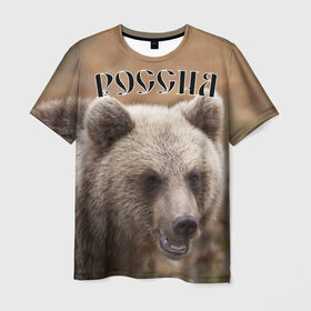 Мужская футболка 3D с принтом Медведь Россия , 100% полиэфир | прямой крой, круглый вырез горловины, длина до линии бедер | животные | медведь | мишка | россия