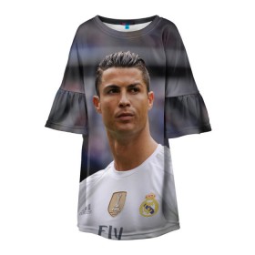 Детское платье 3D с принтом Cristiano Ronaldo , 100% полиэстер | прямой силуэт, чуть расширенный к низу. Круглая горловина, на рукавах — воланы | криштиану роналду | реал мадрид