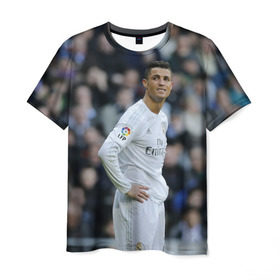 Мужская футболка 3D с принтом Cristiano Ronaldo , 100% полиэфир | прямой крой, круглый вырез горловины, длина до линии бедер | криштиану роналду | реал мадрид