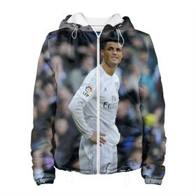 Женская куртка 3D с принтом Cristiano Ronaldo , ткань верха — 100% полиэстер, подклад — флис | прямой крой, подол и капюшон оформлены резинкой с фиксаторами, два кармана без застежек по бокам, один большой потайной карман на груди. Карман на груди застегивается на липучку | криштиану роналду | реал мадрид