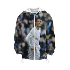 Детская куртка 3D с принтом Cristiano Ronaldo , 100% полиэстер | застежка — молния, подол и капюшон оформлены резинкой с фиксаторами, по бокам — два кармана без застежек, один потайной карман на груди, плотность верхнего слоя — 90 г/м2; плотность флисового подклада — 260 г/м2 | Тематика изображения на принте: криштиану роналду | реал мадрид
