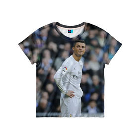 Детская футболка 3D с принтом Cristiano Ronaldo , 100% гипоаллергенный полиэфир | прямой крой, круглый вырез горловины, длина до линии бедер, чуть спущенное плечо, ткань немного тянется | Тематика изображения на принте: криштиану роналду | реал мадрид