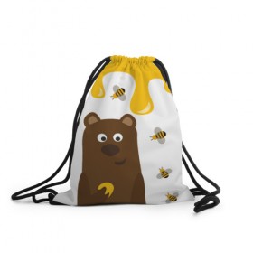Рюкзак-мешок 3D с принтом Медведь в мёде , 100% полиэстер | плотность ткани — 200 г/м2, размер — 35 х 45 см; лямки — толстые шнурки, застежка на шнуровке, без карманов и подкладки | мёд | медведь | миша | пчелы