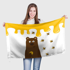 Флаг 3D с принтом Медведь в мёде , 100% полиэстер | плотность ткани — 95 г/м2, размер — 67 х 109 см. Принт наносится с одной стороны | мёд | медведь | миша | пчелы